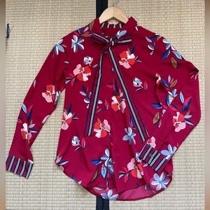 Abercrombie & Fitch Floral 🌺 Satin Button Shirt with Ribbon 🎀